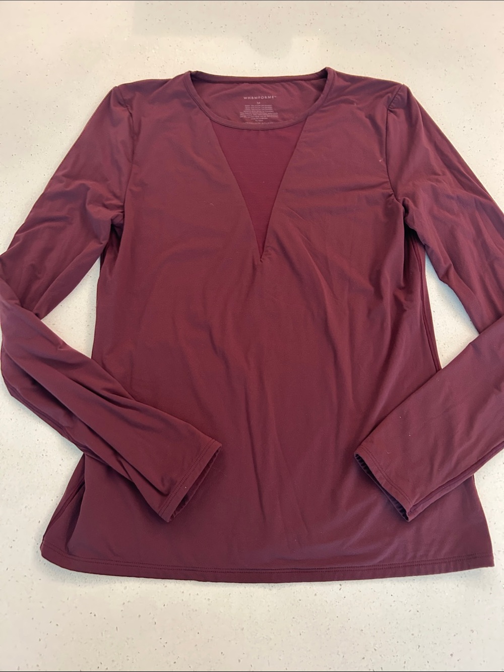 White House Black Market Long Sleeve V-Inset Top in Wine
